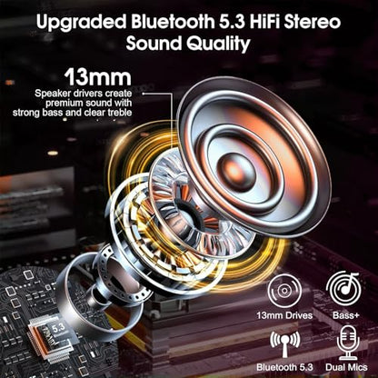 Bluetooth Headset V5.3, Wireless Headset with ENC Noise Canceling Mic | 120Hrs Talk Single-Ear Bluetooth Earpiece, LED Display, IP7 Waterproof Hand-Free Earphone for Business/Trucker, Pink - color: Pink