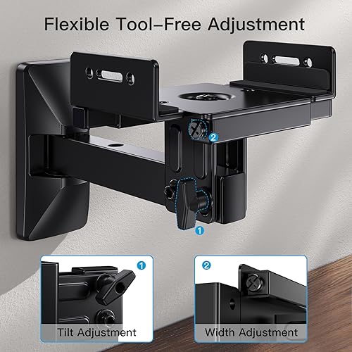 Pipishell Speaker Wall Mounts, Dual Side Clamping Bookshelf Mounting Bracket, Speaker Mounts for Surround Sound, Bookshelf Speakers up to 55 lbs, 1 Pair