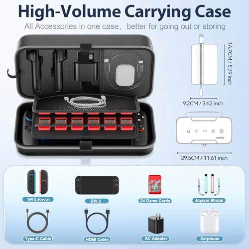 OIVO Carrying Case Compatible with 2025 Nintendo Switch, Portable Switch 2 Travel Carry Case Fit for Joy-Con 2 & Adapter, Hard Shell Protective Pouch Bag with 24 Game Slots, Gray - color: Grey