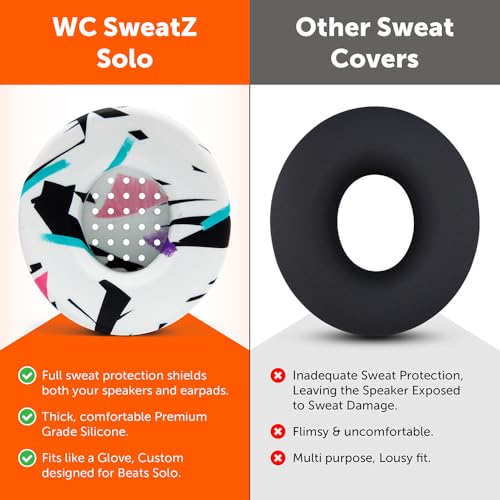 WC SweatZ Beats Solo - Sweat Earpad Covers for Beats Solo 4, Beats Solo 3 & Beats Solo 2, Made by Wicked Cushions | Sweatproof, Washable & Preserves Comfort | 90's White - color: 90's White