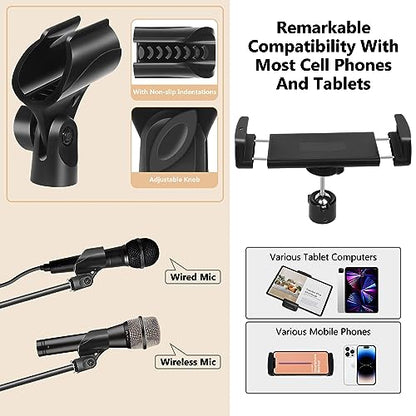 Ramzi Mic Stand 6 In 1 Microphone Stand | Floor Boom Mic Stand, Support Boom Gooseneck Mic Clips Tablet Phone Holder Any Combination With Mic Stand Bag - size: Mic Stand+Boom+Gooseneck