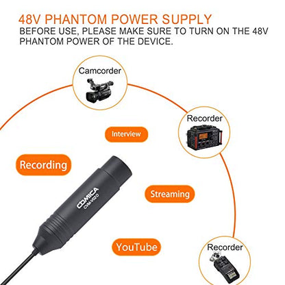 COMICA XLR Microphone CVM-V02O 2 Pack 14.76 fts Phantom Power Omni-Directional Lavalier Lapel Microphone for Canon Sony Panasonic Camcorders Zoom H4n H5 H6 Tascam DR-40 DR-60D DR-70D DR-100 Recorders