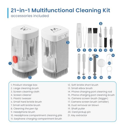 Ewent 21-in-1 Multifunctional Cleaner Kit for Electronic Devices, Cleaning Accessories for Headphones/Earbuds,Keyboards,PC Monitors,Smartphones,Tablets,Cameras and Screens, Cleaning Kit Tools (White)
