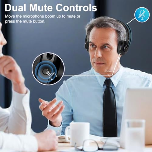 Wireless Bluetooth Headset with CVC8.0 Noise-Cancelling Mic for Work | Microphone Mute, Class 1 V5.1 Bluetooth Headphone for Ms Teams Zoom Home Office Computer Cell Phone Laptop, 30H+ Talking Time