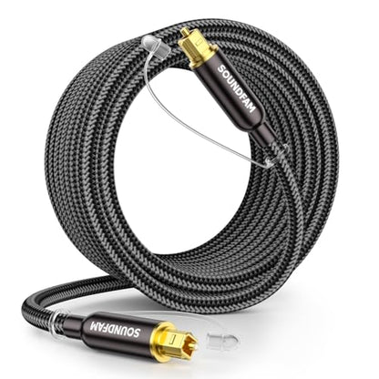 Digital Optical Audio Cable 15ft/5M- Cotton Braided Toslink Fiber Optic Cable for Sound Bar, TV, Home Theater, PS4, Blu-Ray Player & More (Black) - size: 15ft/5M