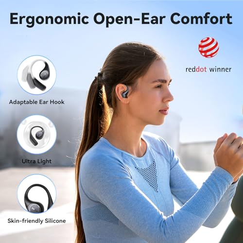 EarFun OpenJump Open Ear Headphones, Wireless Earbuds with Ergonomic Earhook, Hi-Res Sound, LDAC, 4 Mics ENC Call, 42H Playtime, Multipoint Connection, IPX7 Waterproof, Snug Fit for Workout, Running | Ergonomic Earhook, 4 Mics ENC Call, 42H Playtime, Mult