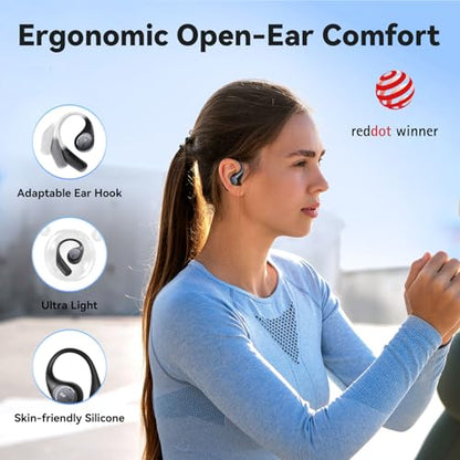 EarFun OpenJump Open Ear Headphones, Wireless Earbuds with Ergonomic Earhook, Hi-Res Sound, LDAC, 4 Mics ENC Call, 42H Playtime, Multipoint Connection, IPX7 Waterproof, Snug Fit for Workout, Running | Ergonomic Earhook, 4 Mics ENC Call, 42H Playtime, Mult
