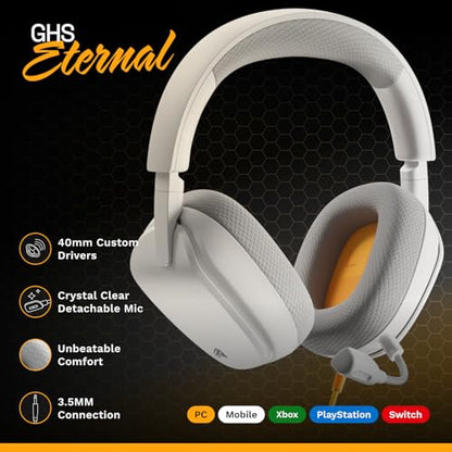 GLORIOUS GHS Eternal - Stereo Gaming Headset for PC, PS5, PS4, Xbox, Switch - Custom Tuned Angled Drivers, Adjustable Crystal Clear Detachable Mic, 3.5mm - Durable, All Day/Night Comfort - White - color: White