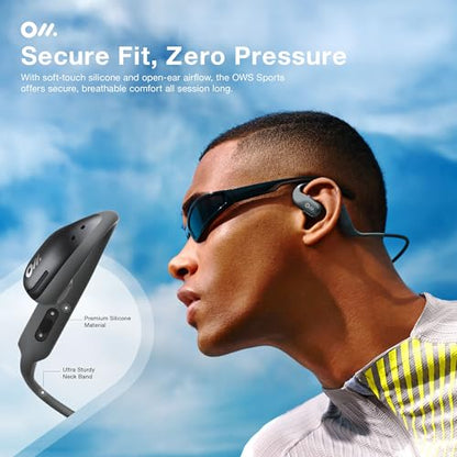 Oladance OWS Sports True Wireless Open-Ear Headphones, IPX8, 15H Playtime | Multi-Point Connectivity, Bluetooth 5.3, Durable Neckband, Virtual Bass 2.0, Liquid Silicone, Amplifier Chip - color: Grey