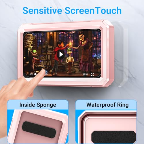 Coolpow Shower Phone Holder Waterproof【480°Rotatable】Retractable Adjustable Shower Phone Case Shower Stall Accessories for Bathroom Wall Phone Mount Stand Water Proof Anti Fog Case for 4-7"Cellphones - color: Pink