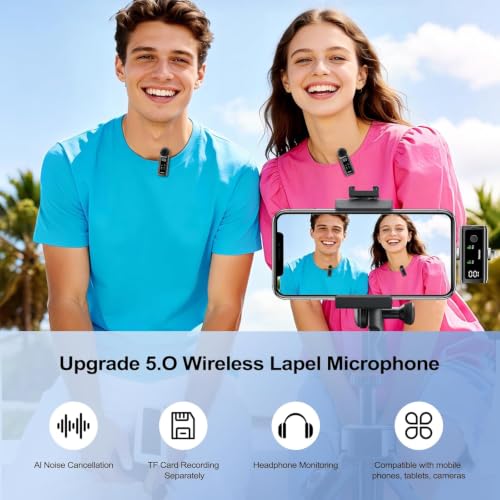 Wireless Lavalier Microphone for Phone Laptop Camera | Lightning & USB C Mic for iPhone, 24H Charging Case,Plug &Play Noise Reduction Mini Mic for Video Recording, Vlogging