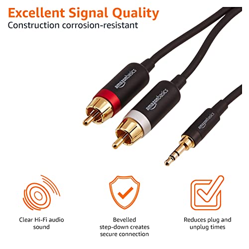 Amazon Basics 3.5mm Stereo Audio Cable to 2 RCA Adapters for Amplifiers, Smartphone, Tablet, Active Speakers with Corrosion-Resistant Gold-Plated Plugs, 25 Feet/7.6 m, Black - size: 25 Feet