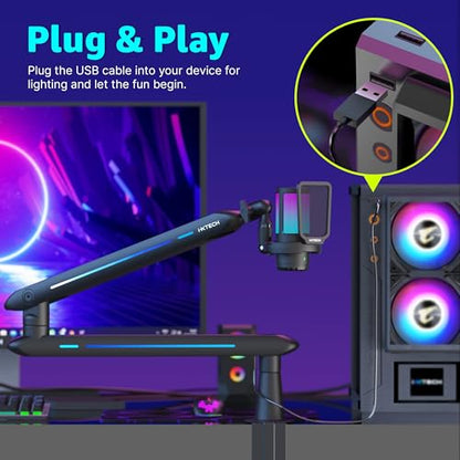 IXTECH RGB Low Profile Boom Arm for Mic, Adjustable Microphone Arm Stand with Desk Mount Clamp, Rotatable Microphone Boom Arm Mic Stand with Cable Management for Podcast Streaming Gaming Studio. - color: 4 LIZARD RGB