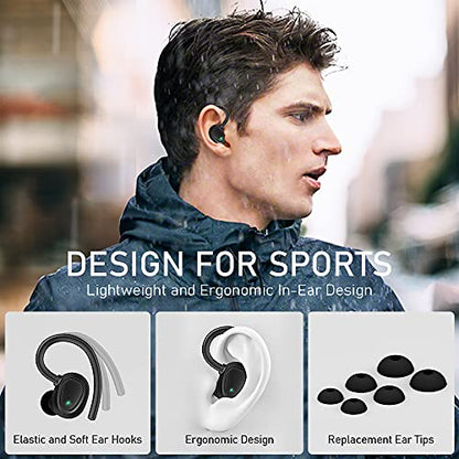 Wireless Earbud, Bluetooth 5.1 Headphones Sport Wireless Bluetooth Earphones in Ear Noise Cancelling Earbud with Mic Deep Bass, Earhooks Ear Buds IP7 Waterproof 48H Headset for Running Gym[2021 New] | IP7 Waterproof Wireless Earphones Ear Hooks, ENC Noise