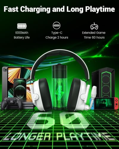 Wireless Gaming Headset with Microphone for PC, PS5, PS4, Switch, Mac