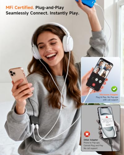 [MFi Certified] 2-in-1 Lightning to 3.5mm Audio & Charger Splitter for Headphones & Fast Charge, Compatible with iPhone 14/13/12/11/X/8/iPad - Car AUX, Gaming, Live Streaming, Work & Travel (2, Black) - color: Black-2Pack