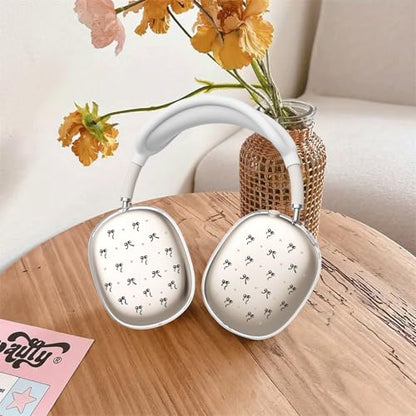 Cute Girl Heart Bow Clear Case for Airpods Max Headphones Pretty Aesthetic Soft TPU Ear Cups Cover Anti-Scratch Silicone Ear Pad Protective Case White Headband Cover for Apple Airpods Max - color: Black bow 20