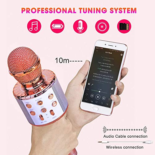 BlueFire 4 in 1 Karaoke Wireless Microphone with LED Lights, Portable Microphone for Kids, Great Gifts Toys for Kids, Girls, Boys and Adults (Pink) - color: Pink