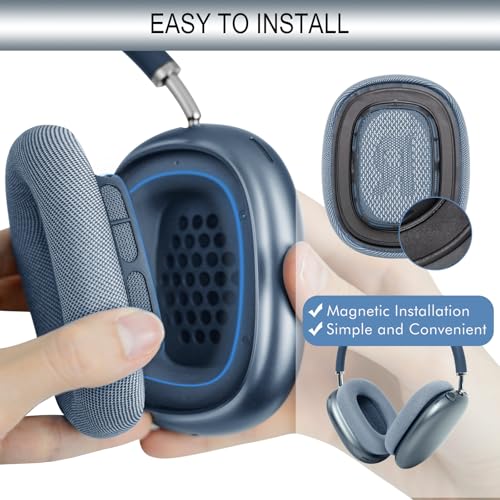 GEVO Upgraded Ear Cushions Replacement Earpads for AirPods Max 1 & 2 Headphones, Mesh Fabric Ear Pads Ear Covers Cups with Memory Foam and Magnet for AirPods Max 1 & 2 (Light Blue) - color: Light Blue
