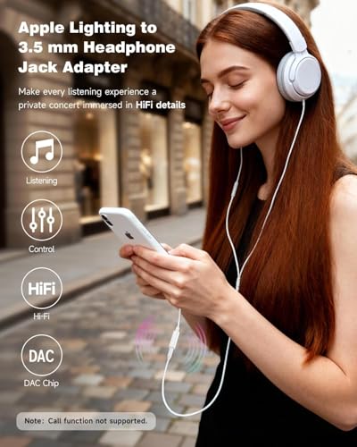 3-Pack Lightning to 3.5mm Adapter, MFi Certified Hi-Fi DAC Audio Dongle | Premium copper core for lossless transmission. Supports 24-bit/48kHz output.Ideal for car AUX,gym,travel&office.Plug and play
