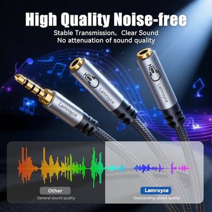 Dual Headphone Splitter with Microphone, 1/8 inch 3.5mm 4-Pole TRRS Male to Dual TRRS Female Audio Mic Y Splitter Cable (1Feet) for Gaming Headsets, Online Chat, Sharing Audio on PC,Laptop,Phone-2Pack - color: 3.5mm TRRS 1 Male to 2 Female Splitter, size: