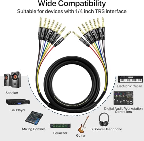 EBXYA 8-Channel 1/4 Inch TRS to TRS Snake Cables,Recording Snake Cable | 6.35mm Male Jack Stereo Audio Balanced Line for Keyboard, Amplifier, Speaker, Mixer,15 Feet 1 Pack - size: 8-Channel 15 Feet, style: TRS to TRS