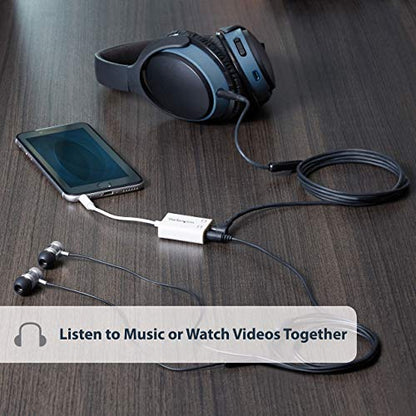 StarTech.com White Slim Mini Jack Headphone Splitter Cable Adapter - 3.5mm Audio Mini Stereo Y Splitter - 3.5mm Male to 2x 3.5mm Female (MUY1MFFADPW),White - Slim - size: Adapter, style: White
