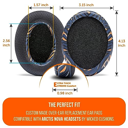 WC Freeze Arctis Nova - Cooling Gel Earpads for Arctis Nova Pro Wired, 7, 5 | Made by Wicked Cushions | Also fits Nova 4, 3, 1 (Does Not Fit Nova Pro Wireless). Fabric, Cooling Gel | Navy Tiger - color: Navy Tiger