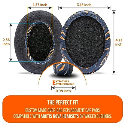 WC Freeze Arctis Nova - Cooling Gel Earpads for Arctis Nova Pro Wired, 7, 5 | Made by Wicked Cushions | Also fits Nova 4, 3, 1 (Does Not Fit Nova Pro Wireless). Fabric, Cooling Gel | Navy Tiger - color: Navy Tiger