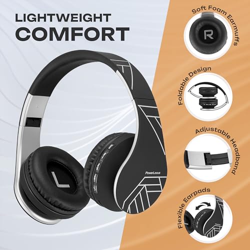 PowerLocus Wireless Bluetooth Over-Ear Stereo Foldable Headphones, Wired Headsets Rechargeable with Built-in Microphone for iPhone, Samsung, LG, iPad (Black/Silver) - color: Black/Silver