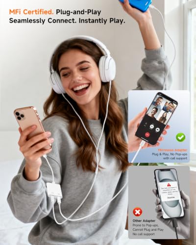 [MFi Certified] 2-in-1 Lightning to 3.5mm Audio & Charger Splitter for Headphones & Fast Charge, Compatible with iPhone 14/13/12/11/X/8/iPad - Car AUX, Gaming, Live Streaming, Work & Travel (1, White) - color: White-1Pack