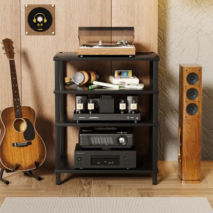 4-Tier AV Media Player Stand, Black Stereo Cabinet, Modern Stereo Cabinet, Wooden TV Stand,Game Console Shelf, Multifunctional Entertainment Center, Suitable for Home, Conference Room - color: Black, size: 4 Tier