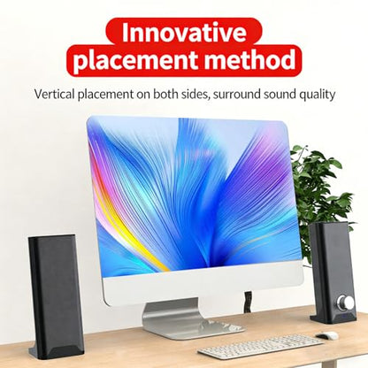 Zunate 2 in 1 Computer Speaker USB Powered with Volume Knob, 3.5mm Plug and Play Stereo Speakers for PC Laptop Desktop Monitor, Compact Gaming Audio Sound Bar Design