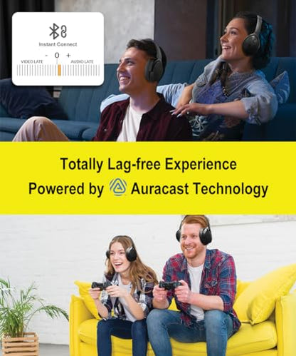 JM320 Wireless TV Headphones with BA210 v2 Auracast Transmitter | 2 Headphones Share 1 Transmitter | Plug & Play | LE Audio, <40ms Latency | Up to 300ft | 60-Hour Battery | Optical, AUX & RCA - style: 2 Headphones 1 Transmitter