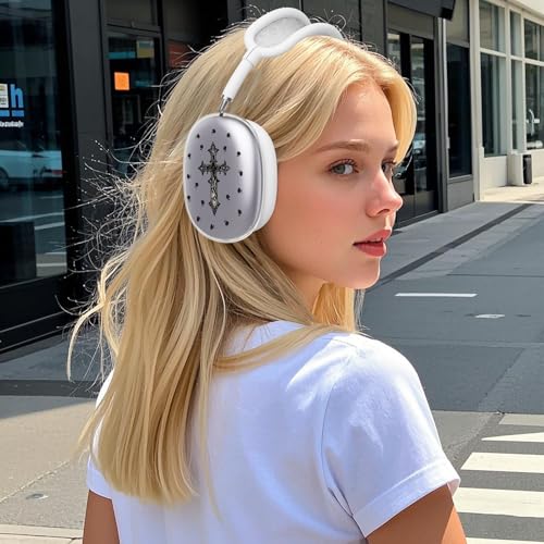 for AirPods Max Headphones Cross Rose Ear Covers for AirPods Max 2 | Cool Clear Ear Cups Cover | White Silicone Ear Pad Case Headband Cover for Apple AirPods Max 2/1 (2026/2024/2020) - color: Cross C/White