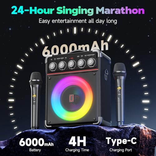 Karaoke Machine for Adults with Bass/Treble/Echo Adjustment, 100W PA System - color: Black