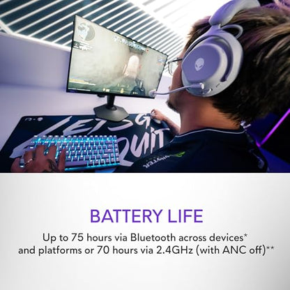 Alienware Pro Wireless Gaming Headset, ANC | 2.4GHz Connection, 50mm Drivers, Hi-Res Audio, Lunar Light, Gaming Ready - color: Lunar Light