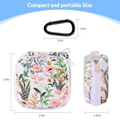 Unique Patterned Portable EVA Earbud Case with Carabiner | Printed Earbud Holder With Sturdy Carabiner, Multi-Use Storage For Earphones, Headphones, SD Cards & Small Electronic Chips - color: White Flowers