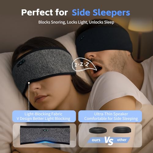 Sleep Headphones Bluetooth 6.0 Headband for Side Sleepers (Black & Gray) | 200mah cell for 20hr playback, 3mm ultra-thin speaker & mic, HD stereo, removable & washable, 2-in-1 sport & sleep headband - color: x2 Black+Grey