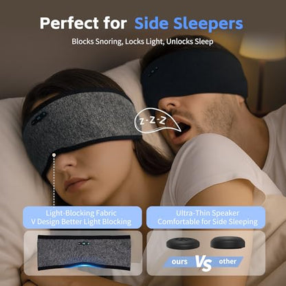 Sleep Headphones Bluetooth 6.0 Headband for Side Sleepers (Gray & Gray) | 200mah cell for 20hr playback, 3mm ultra-thin speaker & mic, HD stereo, removable & washable, 2-in-1 sport & sleep headband - color: x2 Gray