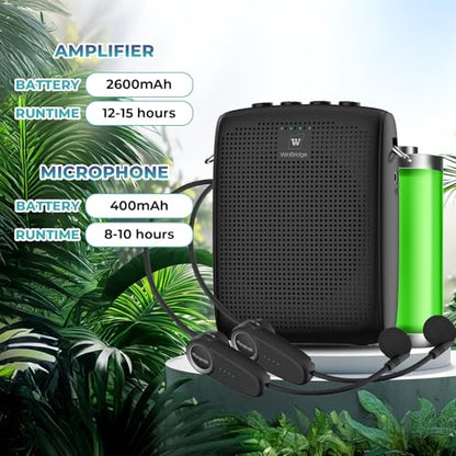 Mini Wireless Voice Amplifier with Two Bluetooth Microphones | Portable Megaphone Speaker Rechargeable PA System for Teaching,Small Speaker with Headset Mic for Teachers