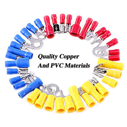 Glarks 540pcs 22-16/16-14/12-10 Gauge Mixed Quick Disconnect Electrical Insulated Butt Bullet Spade Fork Ring Solderless Crimp Terminals Connectors Assortment Kit