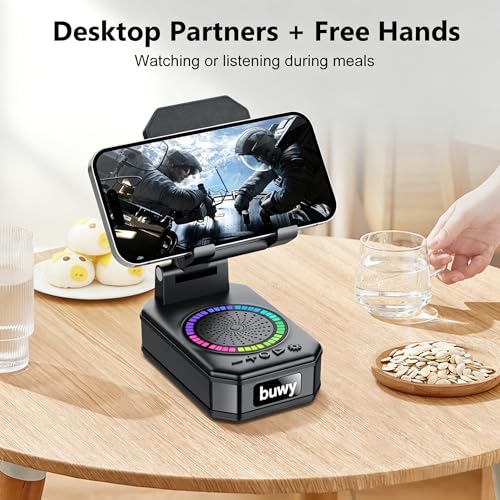 Birthday Gifts for Men Women Teens, Wireless Charger Phone Stand with Bluetooth Speaker, Phone Charger Stand with LED Lights, Anti-Slip Base Adjustable for iOS Android Father's Day Best Gifts - color: Matte Black