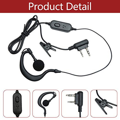 BAOFENG Two Way Radio Earpiece Ham Radio K Port Headset | Walkie Talkie Headphone for UV-5R Mini BF-F8HP PRO 5RM DM32 UV32 GM21 UV-5G Plus K5PLUS AR-152 UV-17R BF-888S GM-15PRO UV-S9 Plus Etc (2Pack)