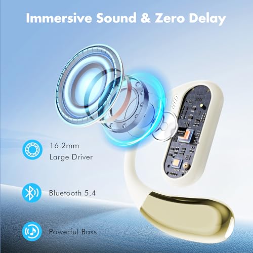 CoolJumper Open Ear Bluetooth 5.4 Headphones with Ear Hooks, 16.2mm Large Driver, 60H Total Playtime LED Digital Charging Case, IPX7 Waterproof, ENC Clear Call Sports Earbuds for Running Gym Commute