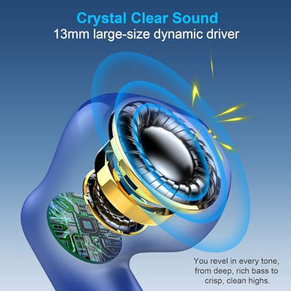Wireless Earbuds, Bluetooth 5.4 Earbuds Stereo Bass, Bluetooth Headphones | in Ear Noise Cancelling Mic, Earphones IP7 Waterproof Sports, 32H Playtime USB C Charging Case Blue Ear Buds for Android iOS - color: Glossy Blue