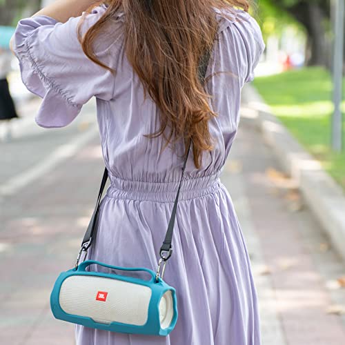 Silicone Case for JBL Charge 4 Portable Waterproof Speaker, Travel Carrying Case Protective Pouch Cover with Handle Adjustable Shoulder Strap and Phone Holder Stand (Blue) - color: Blue