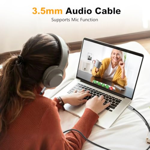Male to Male Audio Cable 12Ft,3.5mm 4 Pole Nylon Braided Stereo Aux Cord for Headphones, PS4,Phone, Tablets, Headset, PC, Laptop and More(12Ft/4M) - size: 12 ft