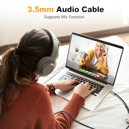 Male to Male Audio Cable 12Ft,3.5mm 4 Pole Nylon Braided Stereo Aux Cord for Headphones, PS4,Phone, Tablets, Headset, PC, Laptop and More(12Ft/4M) - size: 12 ft