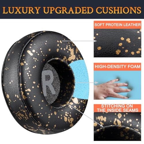 SOULWIT Earpads Replacement for JBL Tune 450BT/Tune 460BT/Tune 500BT/Tune 510BT/Tune 520BT/Tune 530BT/JR 300BT/JR 310BT/E40BT/Junior 320BT, Ear Pads Cushions with Soft Protein Leather - Black Gold - color: Black Gold